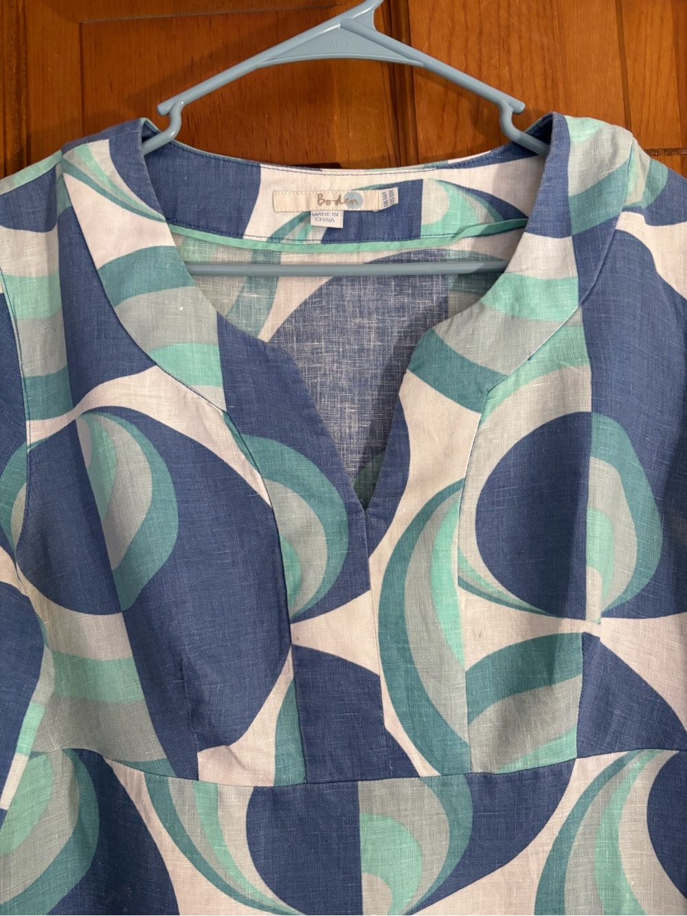 Boden Linen Blue & Aqua Geometric Dress/ Tunic - Picture 3 of 6